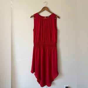 VENUS red smocked waist sleeveless dress gathered neckline asymmetrical hem M